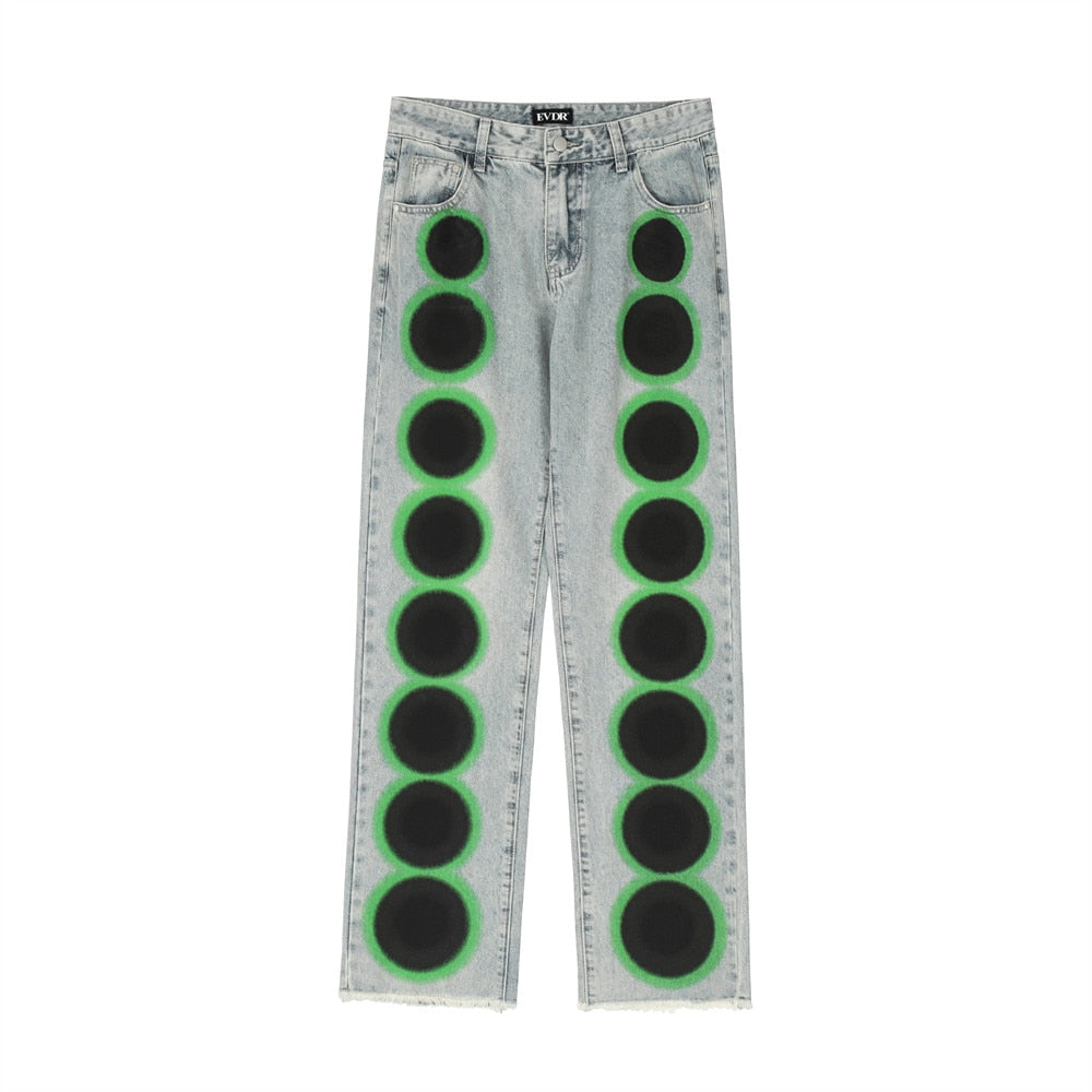 Black And Neon Dots Baggy Jeans - Blue / M - Straige Pants