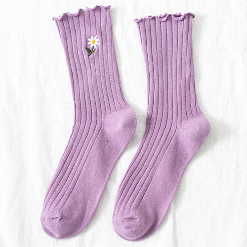 Cute Daisy Flower Socks - Purple / One Size