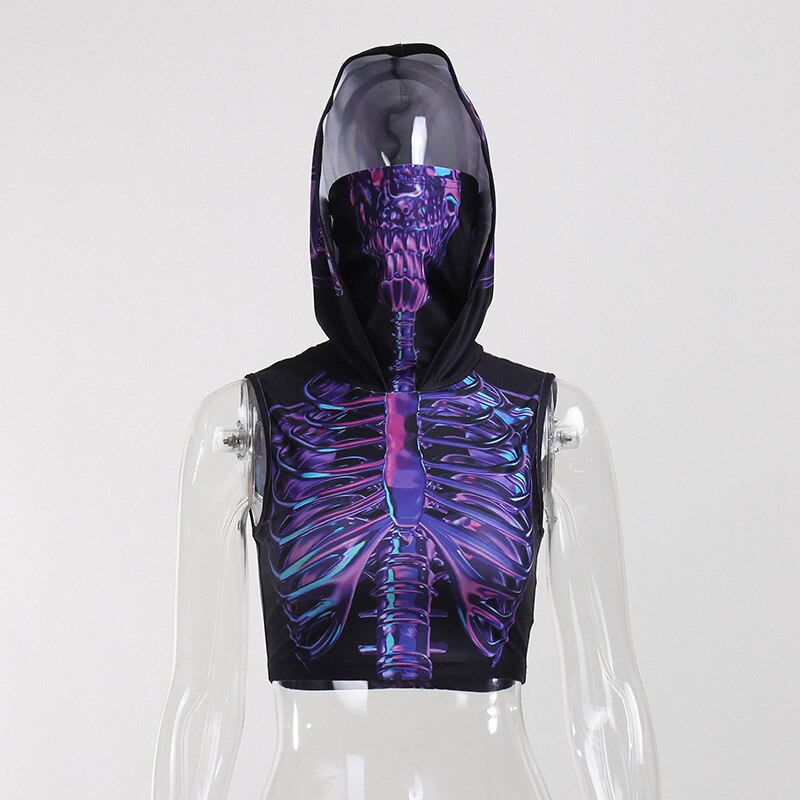Gothic Breast Skeleton Vaporwave Hoodie Crop Tank Top -