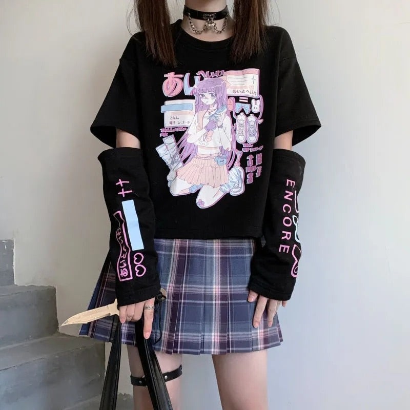 Japanese Anime Arm Cover T-shirt - Black / S - T-Shirt