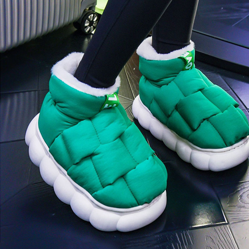 Warm Plush Lining Wrapped Heel High Slippers - Green / 34-35