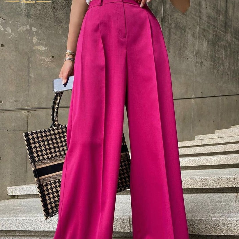Loose Full LengthTrousers High Waist Wide Pants - Pink / S