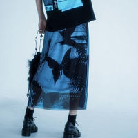 Thumbnail for Blue Black Butterfly High Waist Skirt