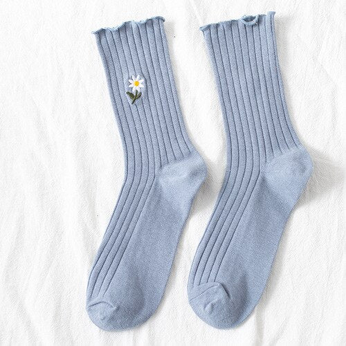 Cute Daisy Flower Socks - Blue / One Size