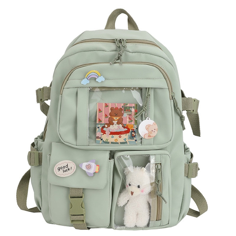 Cute Teddy Bear School Backpacks - Light Green / Only Bag -