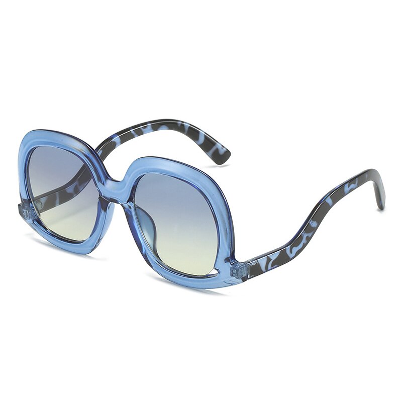 Hollow Oval Gradient Sunglasses - Leopard-Blue-Yellow