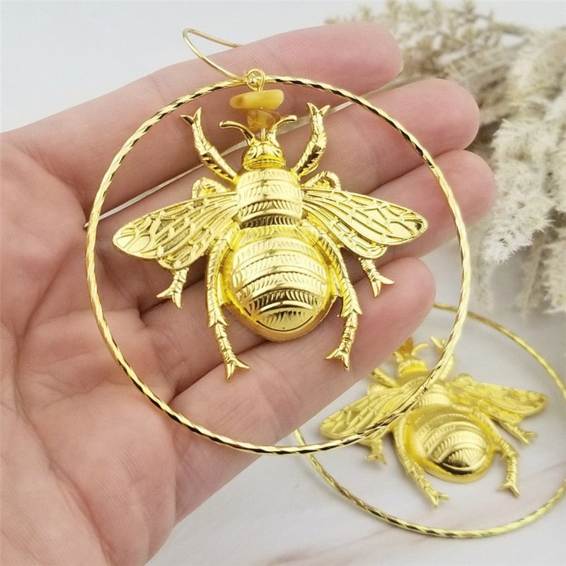 Gold Wasp Hoop Earrings - One Size