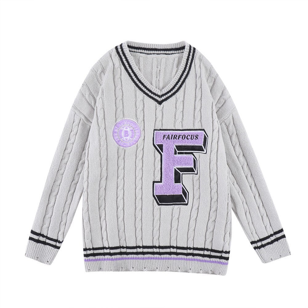 Fair Focus V-Neck Knit Sweater - Gray / M