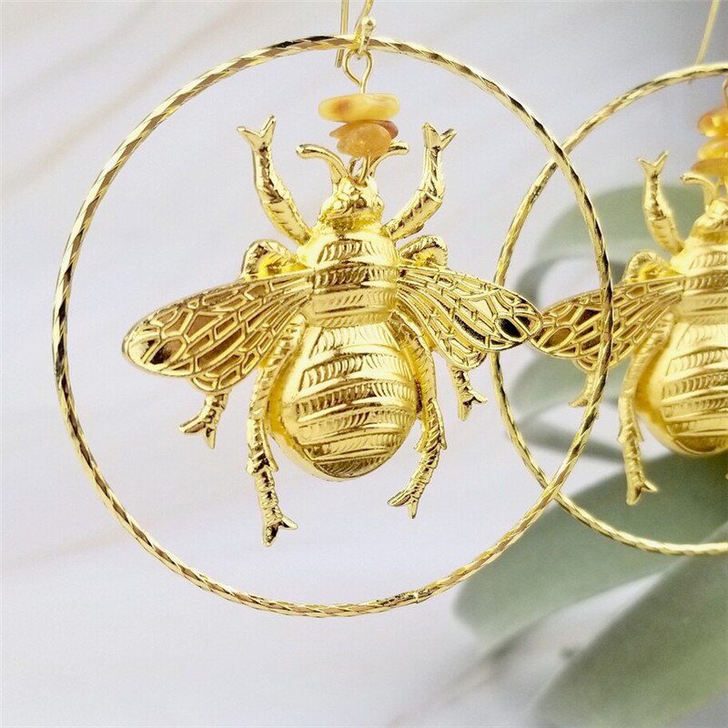 Gold Wasp Hoop Earrings - One Size