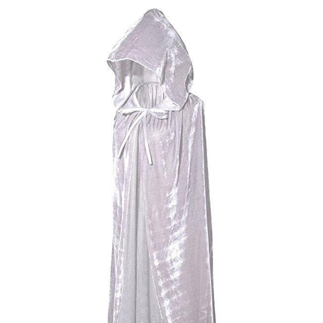 Solid Color Velvet Gothic Hooded Cloak - White / 60CM