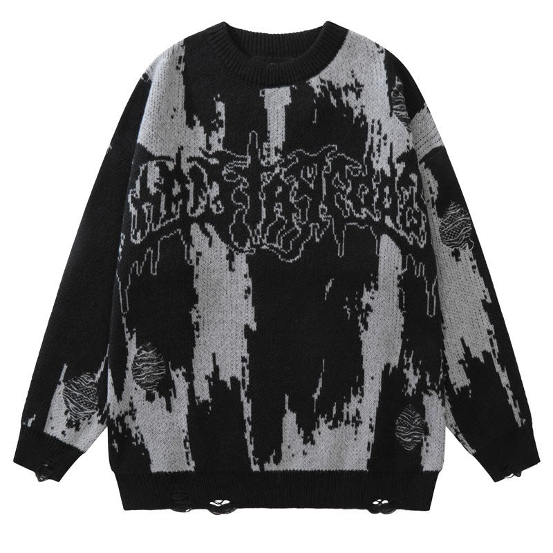 Letter Gothic Knitted Sweaters - Black / M - Sweater