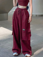 Oversize red cargo pants with multiple pockets - Cargo Pants