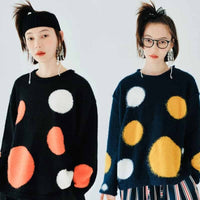 Thumbnail for Two-tone Polka Dot Loose Sweater - Sweatshirt