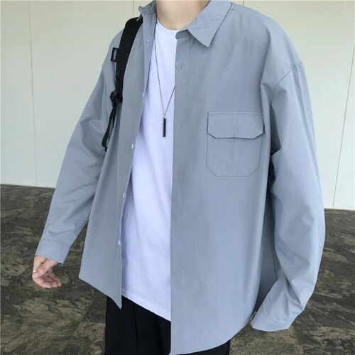 Stylish Loose Long Sleeve Shirt - Gray / S - Shirts