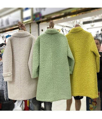 Thumbnail for Pastel Color Fluffy Faux Lamb Wool Loose Long Coat