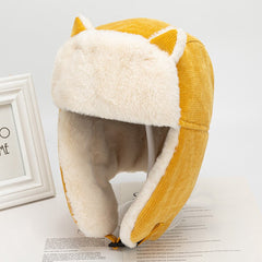 Warm Cat Ears Faux Fur Bomber Hat - Yellow / One Size