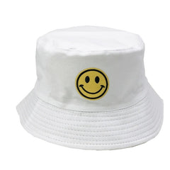 Funny Embroidered Foldable Bucket Hat - White/Yellow Smile /