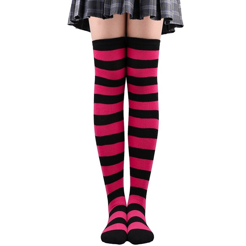 Colorful Rainbow Striped Long Socks - Black-Red / One Size -