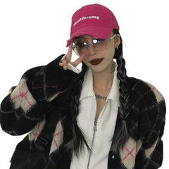 American Retro V-neck Plaid Oversize Knitted Cardigan -