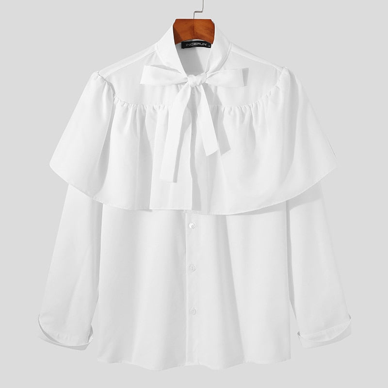 Stylish Long Sleeved Shirt With Ruffles - White / S - Shirts
