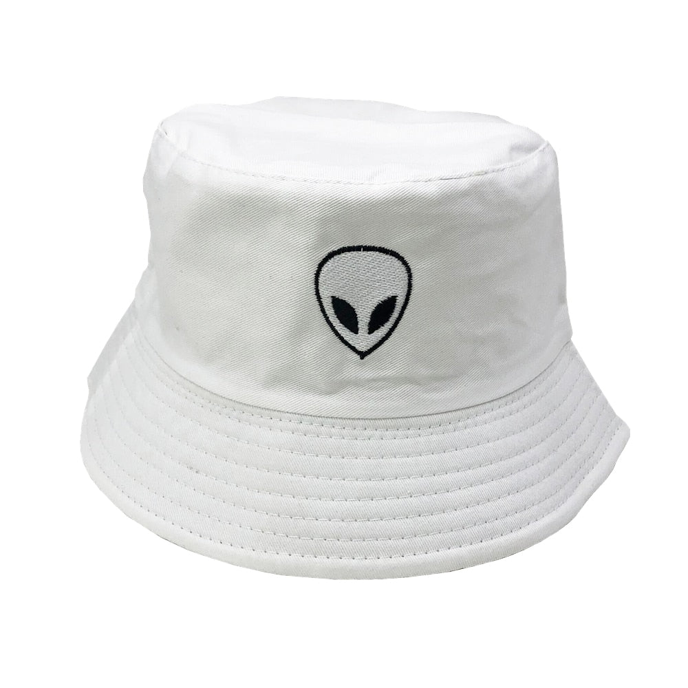 Funny Embroidered Foldable Bucket Hat - White/Alien / One