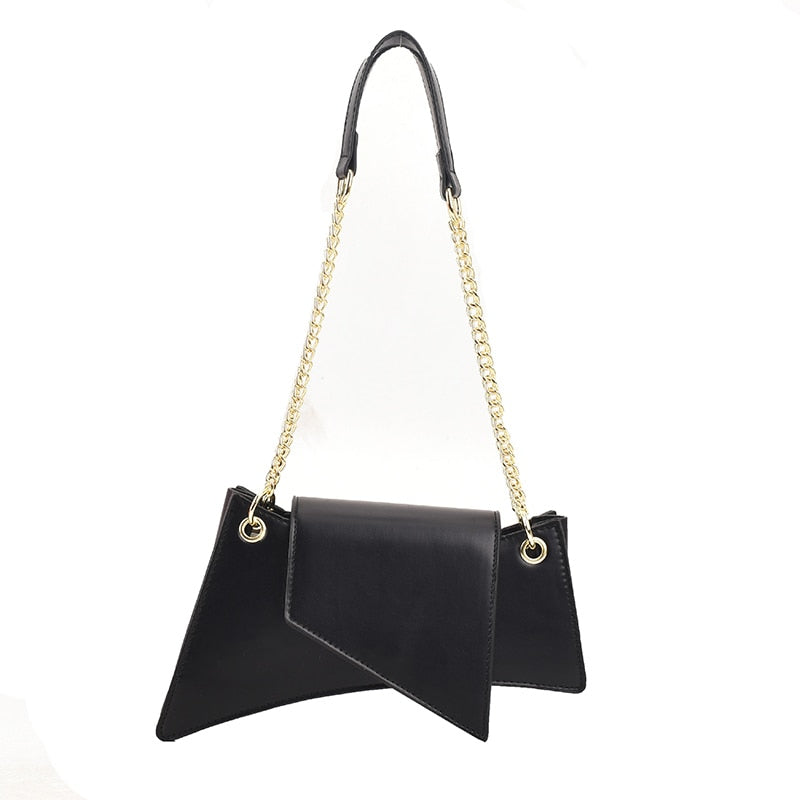 Irregular Shaped With Chain Shoulder Bag - Black / One Size