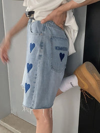 Thumbnail for Embroidered Heart Knee Length Denim Pants