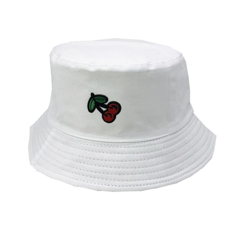 Funny Embroidered Foldable Bucket Hat - White/Cherry / One