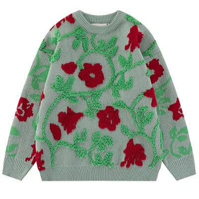 Flower Embroidery Knitted Sweaters - Green / S - Sweater