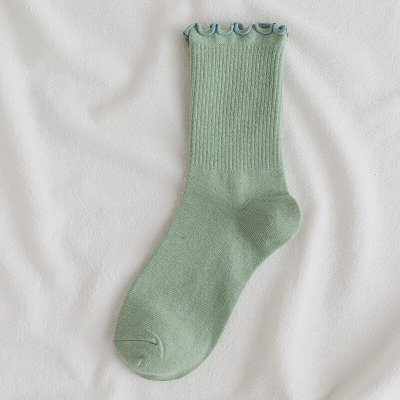 Solid Color Little Flower Socks - Green / One Size