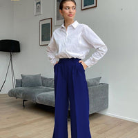Thumbnail for Loose Full LengthTrousers High Waist Wide Pants - Dark Blue