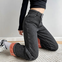Thumbnail for Thick Velvet Jeans Fleece Fashion High Waist Pants