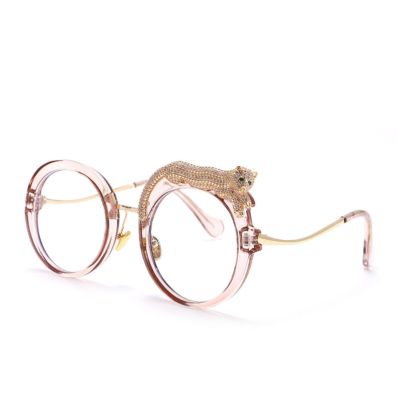 Feline Retro Round Frame Anti Blue Light Glasses - Pink