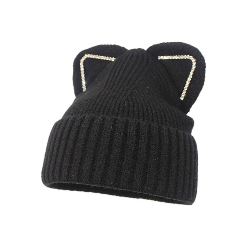 Gradient Color Winter Soft Knitted Beanie - Black-Ears / One