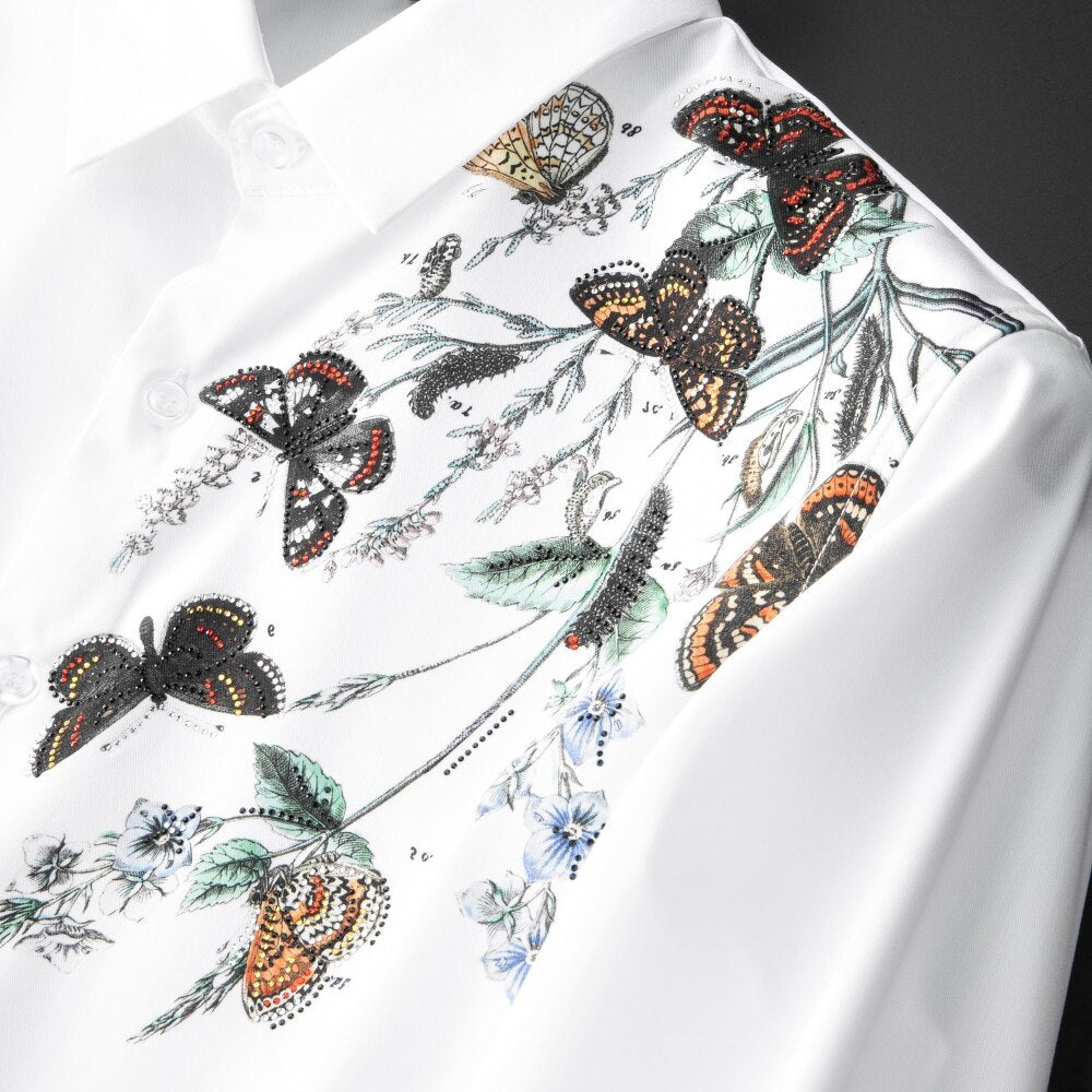 Long Sleeve Butterfly Print Shirt - Shirts