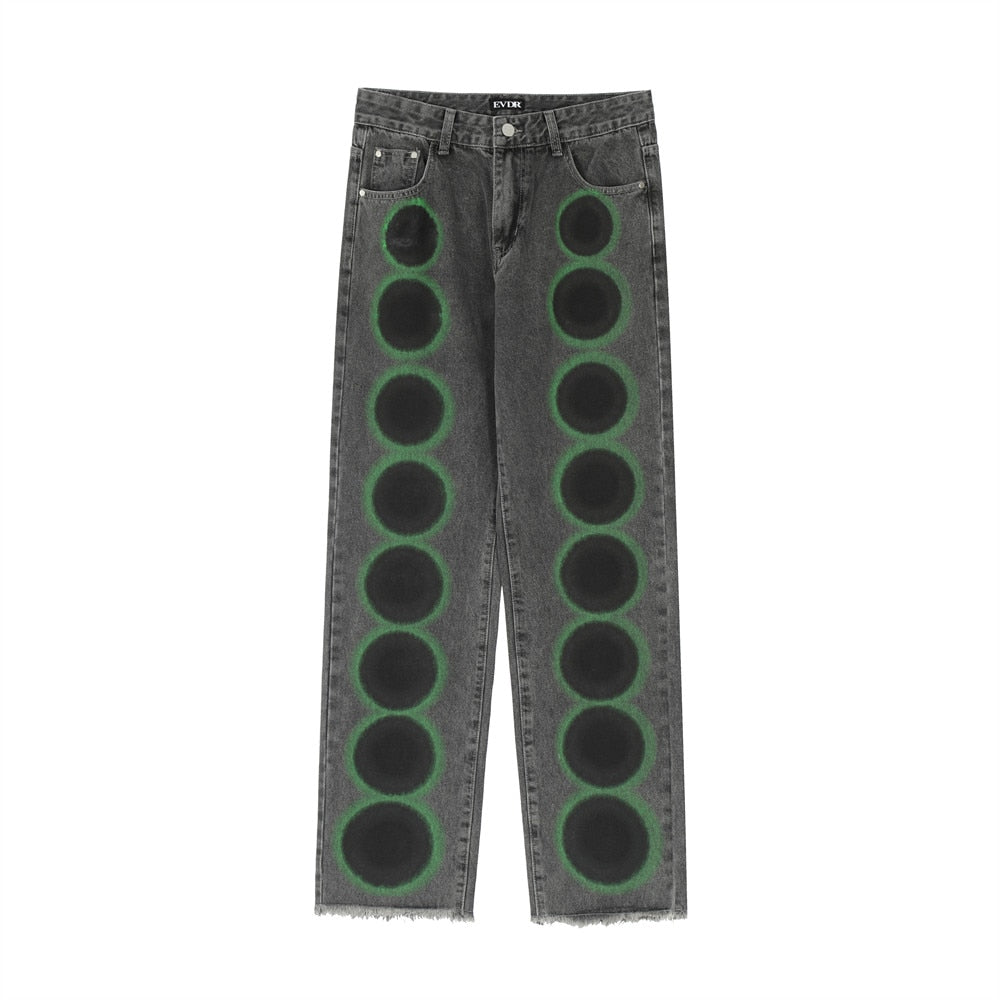 Black And Neon Dots Baggy Jeans - Gray / M - Straige Pants