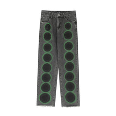 Black And Neon Dots Baggy Jeans - Gray / M - Straige Pants