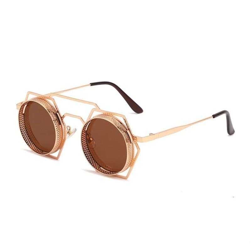 Round Sunglasses With Polygonal Base - Brown / One Size