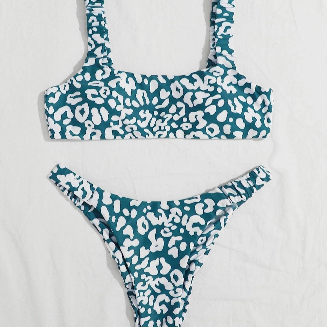 Leopard Thong Bikini - Green / S