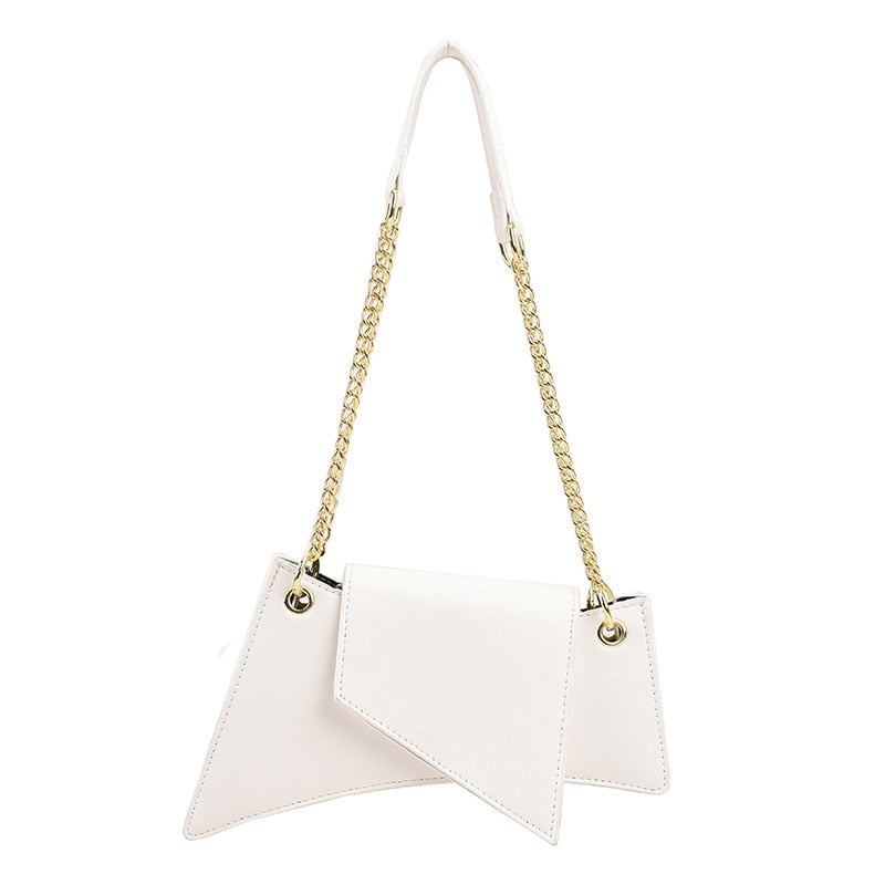 Irregular Shaped With Chain Shoulder Bag - White / One Size