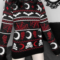 Thumbnail for Bats Moons and Skulls Oversize Knitted Sweater - One Size /