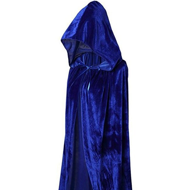 Solid Color Velvet Gothic Hooded Cloak - 70 CM / Blue