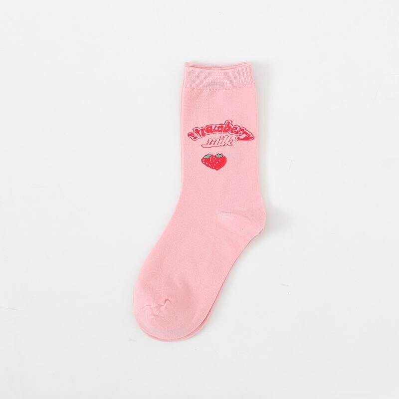 Cute Pink Strawberry Socks - Pink. / 34-43