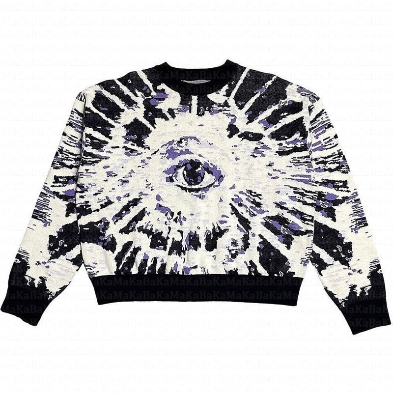Eye Graphic Knit Crop Sweater - Black / M
