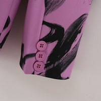 Thumbnail for Letter Print Loose Purple Blazer Oversize
