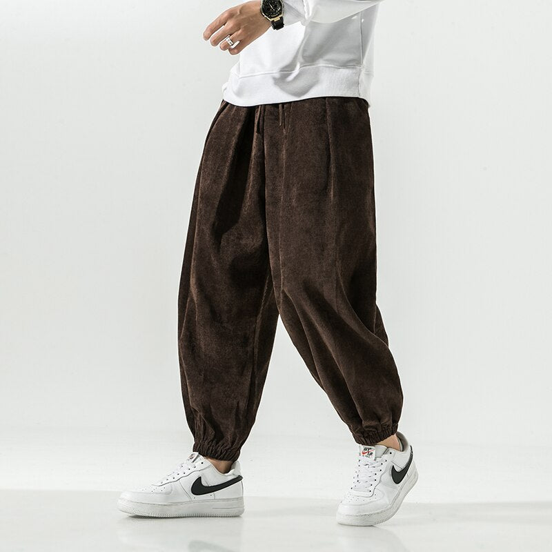 Solid Color Corduroy Oversized Sweatpants - M / shen zong se