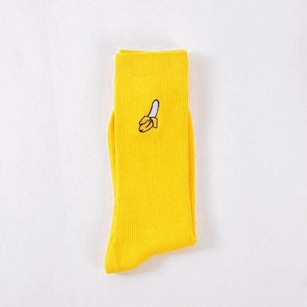 Cartoon Embroidery Fruits Socks - Yellow-Banana / One Size