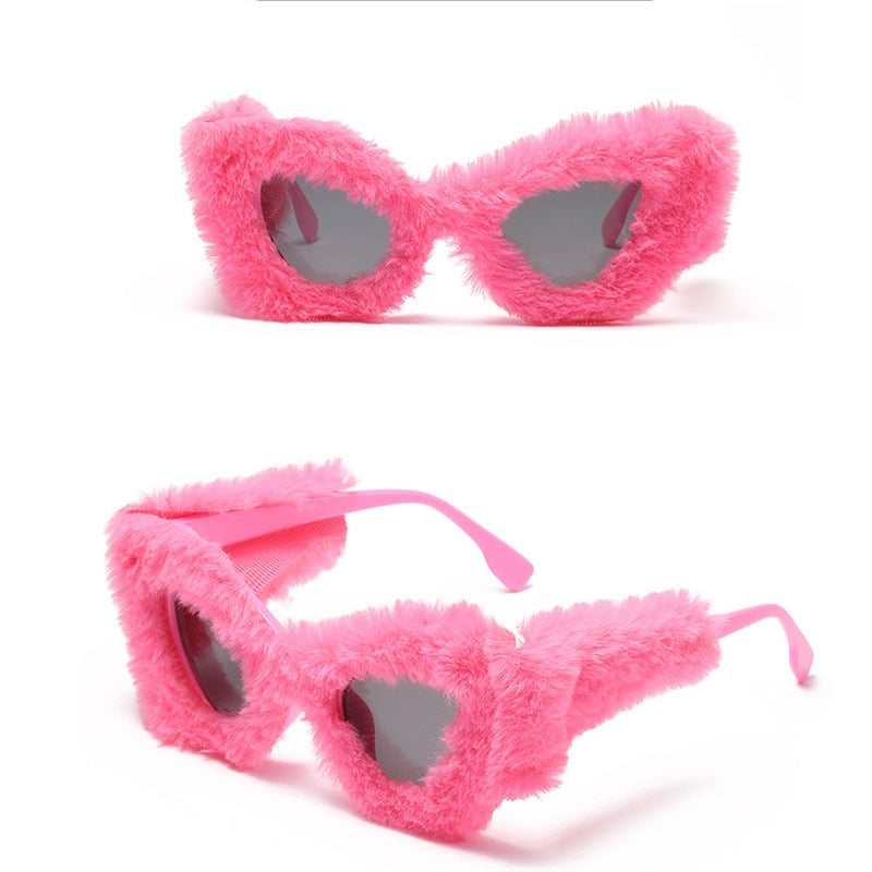 Oversized Soft Fur Cat Eye Sunglasses Plush Fashion
