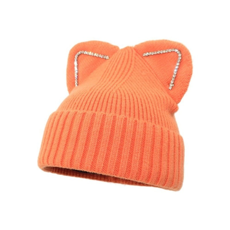 Gradient Color Winter Soft Knitted Beanie - Orange-Ears /