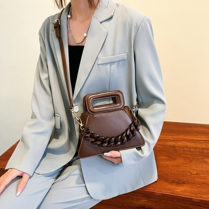 Chunky Chain Faux Leather Crossbody Bag - Handbag